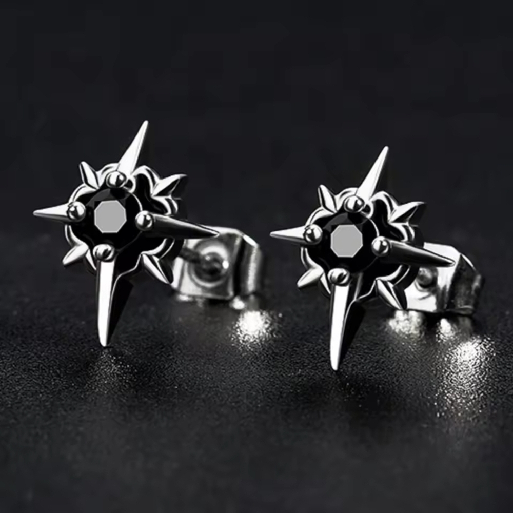 Black and Silver Starburst Earrings - Picture 4 of 4